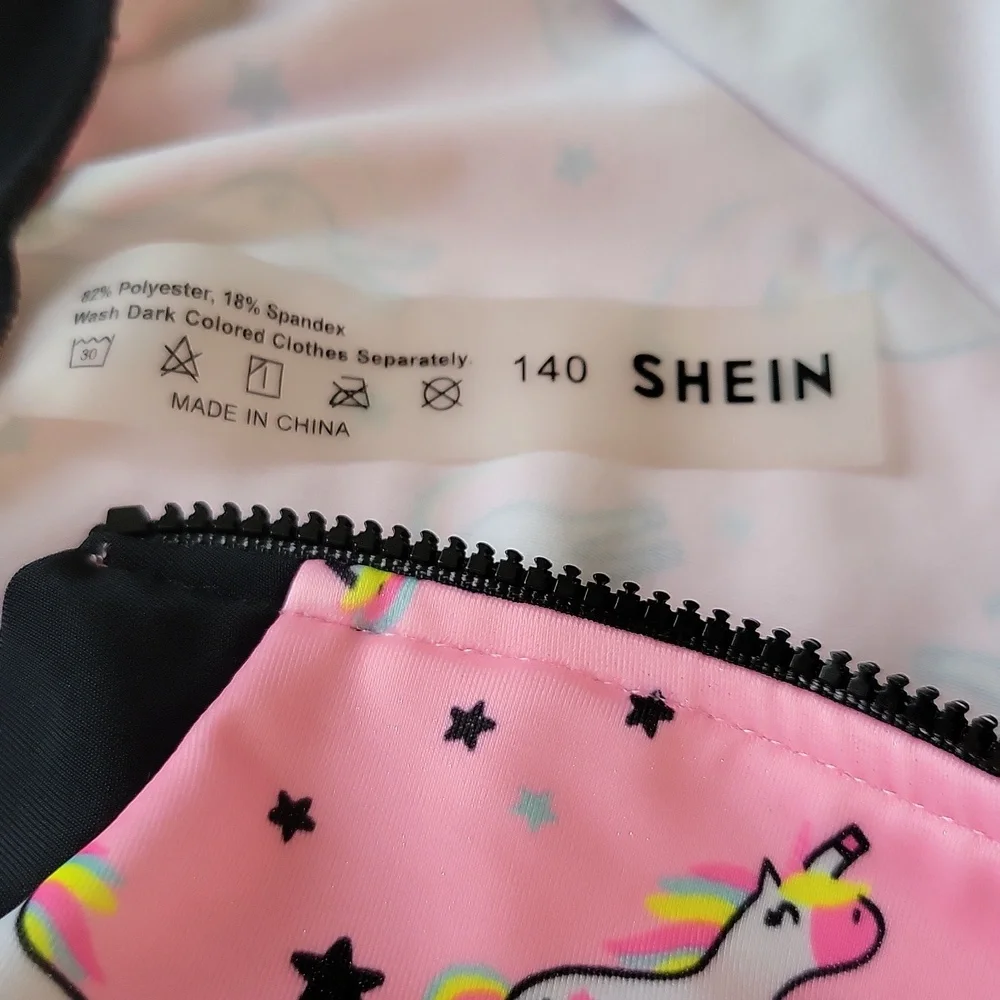 SHEIN Girls Unicorn Bodysuit Size  10- 12 Pink Black – Long Sleeve  One Piece